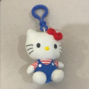 Hello Kitty Plush Clip Keychain - White, Red Bow & Blue Outfit
